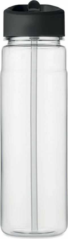 Merkloos Drinkfles Met Rietje - Waterfles - Drinkfles Volwassenen - Flip-top Deksel - RPET - Polypropyleen - 650ML - Zwart - Afbeelding 4