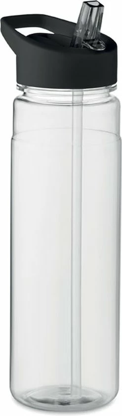 Merkloos Drinkfles Met Rietje - Waterfles - Drinkfles Volwassenen - Flip-top Deksel - RPET - Polypropyleen - 650ML - Zwart