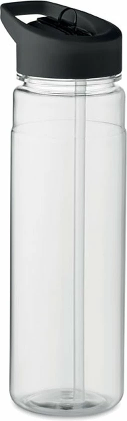 Merkloos Drinkfles Met Rietje - Waterfles - Drinkfles Volwassenen - Flip-top Deksel - RPET - Polypropyleen - 650ML - Zwart - Afbeelding 3