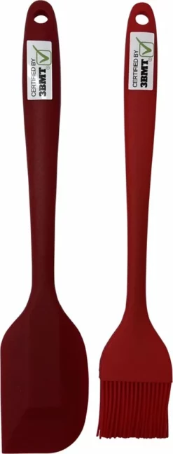 3 BMT 3BMT Spatel Siliconen En Bakkwast Siliconen - Hittebestendig - Set Van 2 - Rood