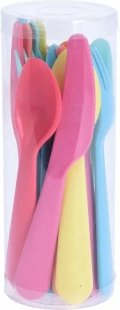 Merkloos 18x Gekleurd Bestek Kunststof 16 Cm - Campingservies/picknickservies