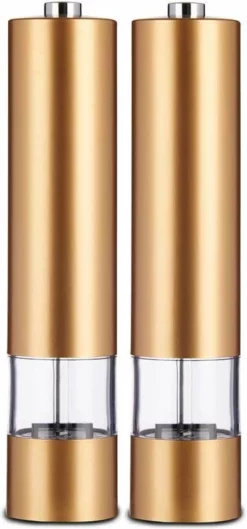 Kinvara Elektrische Zout/pepermolen 2 Stuks LED Kunststof Goud 23 Cm
