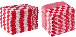 Merkloos Theedoeken En Keukendoeken Set - 6 Theedoeken - 6 Keukenhanddoeken - Rood