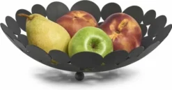 1x Zwarte Ronde Fruitschalen Stippen Metaal 29 Cm - Zeller - Keukenaccessoires/benodigdheden - Fruitschalen/fruitmanden - Fruitschalen Van Metaal