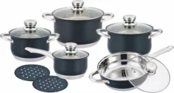 Herenthal HT-1232BL - Pannenset - 12 Delig - RVS - Zwart - Inductie