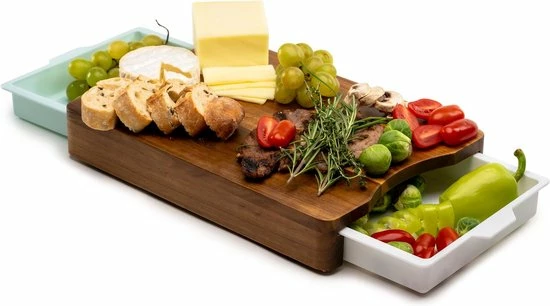 Kristies Kitchen Snijplank Met 2 Opvangbakken Kristie’s Kitchen - Borrelplank - Tapasplank - Antislip - Acacia - Afbeelding 8