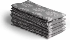 Aaaaa Luxe Theedoeken - 6 Stuks - Patroon Blad - Antraciet - 60x65cm