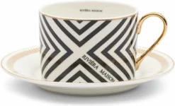 Riviera Maison Kop En Schotel - L'Avenue Chevron Cup & Saucer - Wit