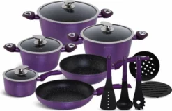 EDENBERG Edënbërg Purple Line - 15-delige Luxe Pannenset Van Gesmeed Aluminium