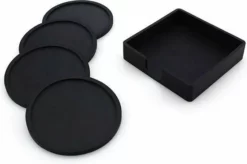 Mr. Valued Onderzetters Rond - 4 Stuks + Gratis Houder - Siliconen - Zwart Design - Voor Glazen - Anti-slip