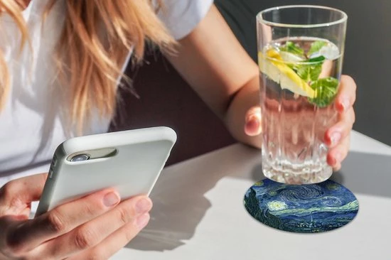 KitchenYeah Onderzetters Voor Glazen - Rond - Sterrennacht - Schilderij - Oude Meesters - Vincent Van Gogh - 10x10 Cm - Glasonderzetters - 6 Stuks - Afbeelding 6