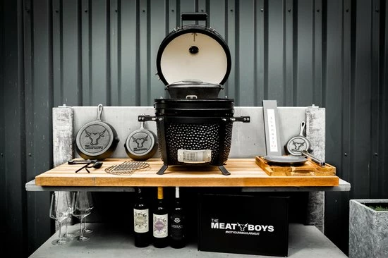 Merkloos The Meat Boys Compact - Keramische BBQ - 15 Inch Kamado - Tafelmodel - All Black Inclusief Platesetter En Regenhoes - Afbeelding 4