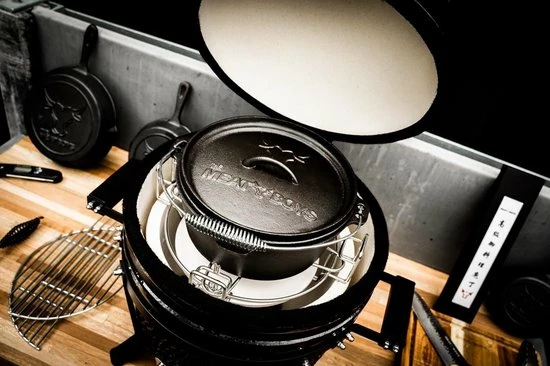 Merkloos The Meat Boys Compact - Keramische BBQ - 15 Inch Kamado - Tafelmodel - All Black Inclusief Platesetter En Regenhoes - Afbeelding 5