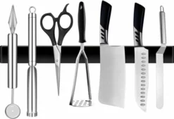 IBright Magnetische Messenhouder RVS 50 Cm - Dubbele Magneet - Messenstrip - Messenblok -Mat Zwart