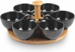 Hakal Hapjes Tapas Draaiplateau Hout Met Melamine Schaaltjes - Serveerplank Borrelplank