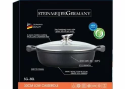 SteinMeijerGermany Marble/braadpan - Met Glazen Afdekplaat -weide Pan Zwart - 30 CM 8 Liter-hapjespan- Brede Pan Voor Inductie
