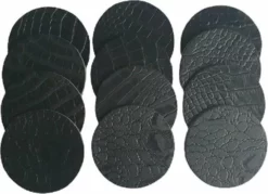 Leren Onderzetters Zwart Met Croco Structuur Set Van 12 Stuks - De Riemenspecialist Cadeau Tip!