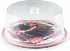 Forte Plastics Ronde Taart/gebak Bewaardoos Transparant 32 X 15 Cm Met Roze Bodem - Taart Bewaren/serveren In Box/doos
