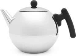 Bredemeijer - Theepot Bella Ronde 1,2L Vlakke Bodem Zwart Beslag- Dubbelwandig
