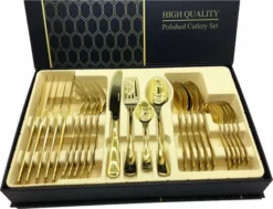 24-delig Luxe Gouden Bestekset - 6-persoons - In Luxe Doos - Product Quality & Satisfaction - Roestvrij Staal - Rondo