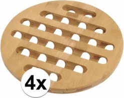 Merkloos 4x Ronde Pannen Onderzetter Bamboe 20 Cm