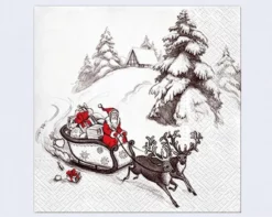 Premium Collection Luxe Kerst Thema Servetten - Kerstman Op Slee - 33 X 33 Cm - Set 2 X 20 Stuks - Papieren Kerstservetten - Papieren Wegwerpservetten - 3-laags