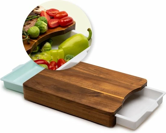 Kristies Kitchen Snijplank Met 2 Opvangbakken Kristie’s Kitchen - Borrelplank - Tapasplank - Antislip - Acacia - Afbeelding 3