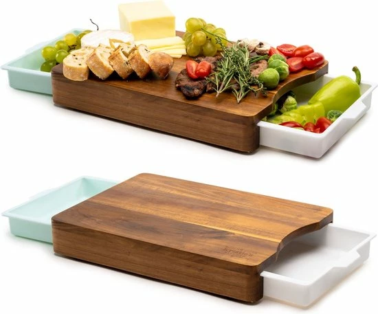 Kristies Kitchen Snijplank Met 2 Opvangbakken Kristie’s Kitchen - Borrelplank - Tapasplank - Antislip - Acacia - Afbeelding 7