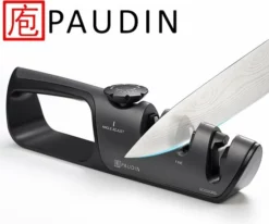 Paudin Verstelbare 3-voudige Messenslijper - Wolfraam En Keramische Slijpsteentjes - Slijper Voor Dubbel- En Enkelzijdig Geslepen Messen