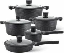 EDENBERG Edënbërg Black Line - 10-delige Luxe Pannenset Van Gesmeed Aluminium