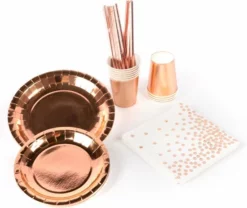 Festivz Wegwerp Servies Set - Rose Gold - Verjaardag - Bruiloft - Feest - Borden Bekers Feestartikelen - Rose Goud Feest