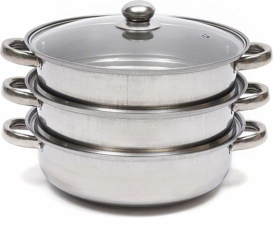 Merkloos Roestvrijstalen Steamer - 3 Tier Layer Soup Pot Set - Keuken Kookgerei - Voedsel Veg Stoompan Met Glazen Deksel - Gasfornuis Oven Steamer - Afbeelding 2