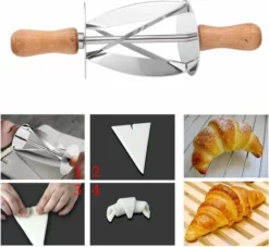 LOUZIR RVS Croissant Roller Cutter Cake Brood Rolling Deeg Cutter - Voor Het Maken Van Croissant Met Houten Handvat Rollend Mes Keuken Bakken Tool