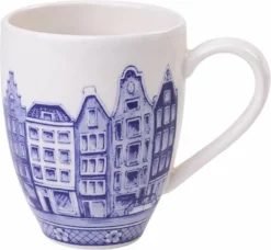 Heinen Delfts Blauw | Koffiemok Grachtenpand | Amsterdam | Delfts Blauw | Souvenir