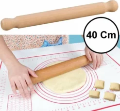 Merkloos Deegroller Rolstok - Italiaanse Pizza Roller - FSC® Beukenhout Antikleef - 40x4x4 Cm - Deegrolstok Pizza & Deeg- Rolgedeelte 30xØ3
