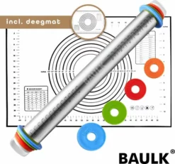 Deegroller - Bakmat - Verstelbare Deegroller - Bakspullen - RVS - Deegmat - Antikleef - Baulk®