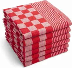 Merkloos Theedoekenset Blok Rood - 65x65 – 6 Stuks - Geblokt - Blokdoeken - 100% Katoen - Horeca Theedoeken – Vaatdoek – Theedoek Geruit