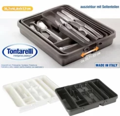 Tontarelli Mixy Verstelbare Bestekbak Met Dubbele Tray B 31,7 Tot 55 X L 41,8 X H7,7 Cm - Wit