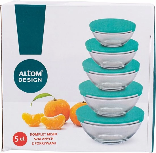Altom Design Glazen Schalen Set Van 5 Met Deksels - Vaatwasser Bestendig - Food Prepping - Vriezer Bestendig - Magnetron Bestendig - Mint - Afbeelding 3