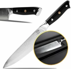 Chefmes Damaststaal VDN Elegance Serie - Koksmes Van VG-10 Super Japans Staal - Professioneel Mes Met 66 Lagen Staal – 32.5 Cm Mes - 21 Cm Lemmet - 60-62 HRC Inclusief Giftbox