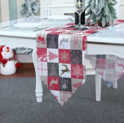 Merkloos Kerst Tafelloper – Kerst Tafelkleed - 180 X 36 – Rood Wit Zwart