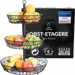Chefarone Fruit Etagère - Fruitmand – Fruitschaal – Groentemand – Opberger – 3 Laags – Metaal - Zwart