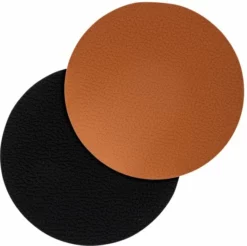 Jay Hill Onderzetters Leer - Zwart / Cognac - Dubbelzijdig - ø 10 Cm - 6 Stuks