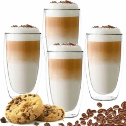 Altom Design Latte Macchiato Glazen - Dubbelwandige Koffieglazen - Dubbelwandige Cappuccino Glazen - 450 ML - 4x