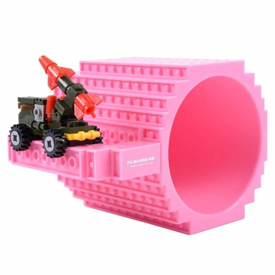Merkloos Build On Brick Mug - Roze - 350 Ml - Bouw Je Eigen Mok Met Bouwsteentjes - BPA Vrije Drinkbeker Cadeau Voor Kinderen Of Volwassenen - Koffie Thee Limonade Of Andere Dranken - Pennenbeker - Creatief Accessoire Voor Op Bureau -HnD - Afbeelding 2
