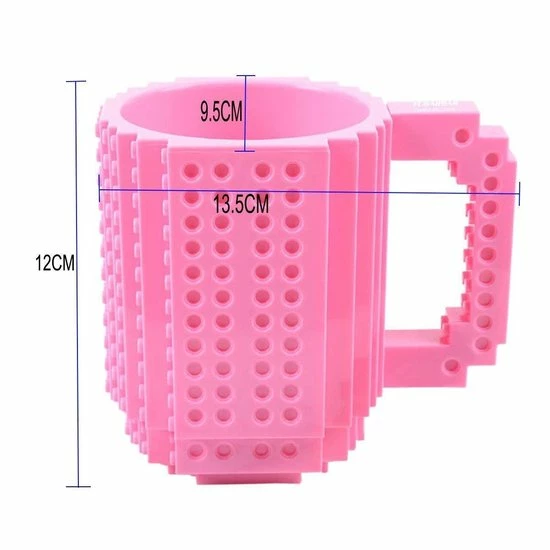 Merkloos Build On Brick Mug - Roze - 350 Ml - Bouw Je Eigen Mok Met Bouwsteentjes - BPA Vrije Drinkbeker Cadeau Voor Kinderen Of Volwassenen - Koffie Thee Limonade Of Andere Dranken - Pennenbeker - Creatief Accessoire Voor Op Bureau -HnD - Afbeelding 3