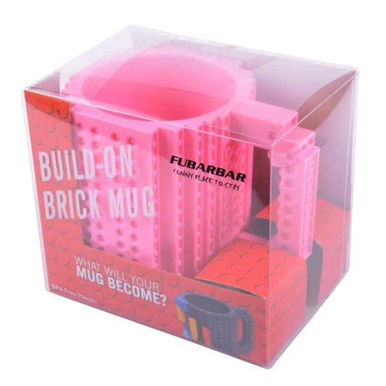 Merkloos Build On Brick Mug - Roze - 350 Ml - Bouw Je Eigen Mok Met Bouwsteentjes - BPA Vrije Drinkbeker Cadeau Voor Kinderen Of Volwassenen - Koffie Thee Limonade Of Andere Dranken - Pennenbeker - Creatief Accessoire Voor Op Bureau -HnD - Afbeelding 4