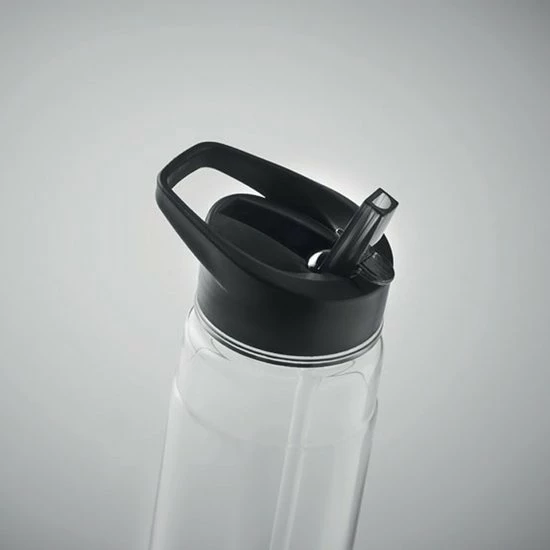 Merkloos Drinkfles Met Rietje - Waterfles - Drinkfles Volwassenen - Flip-top Deksel - RPET - Polypropyleen - 650ML - Zwart - Afbeelding 2