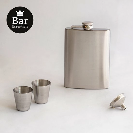 Bar Essentials® Heupfles RVS - Zakflacon - Platvink - Heupflacon - Gifbox - Afbeelding 3