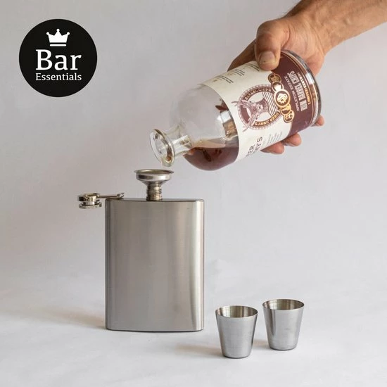 Bar Essentials® Heupfles RVS - Zakflacon - Platvink - Heupflacon - Gifbox - Afbeelding 4